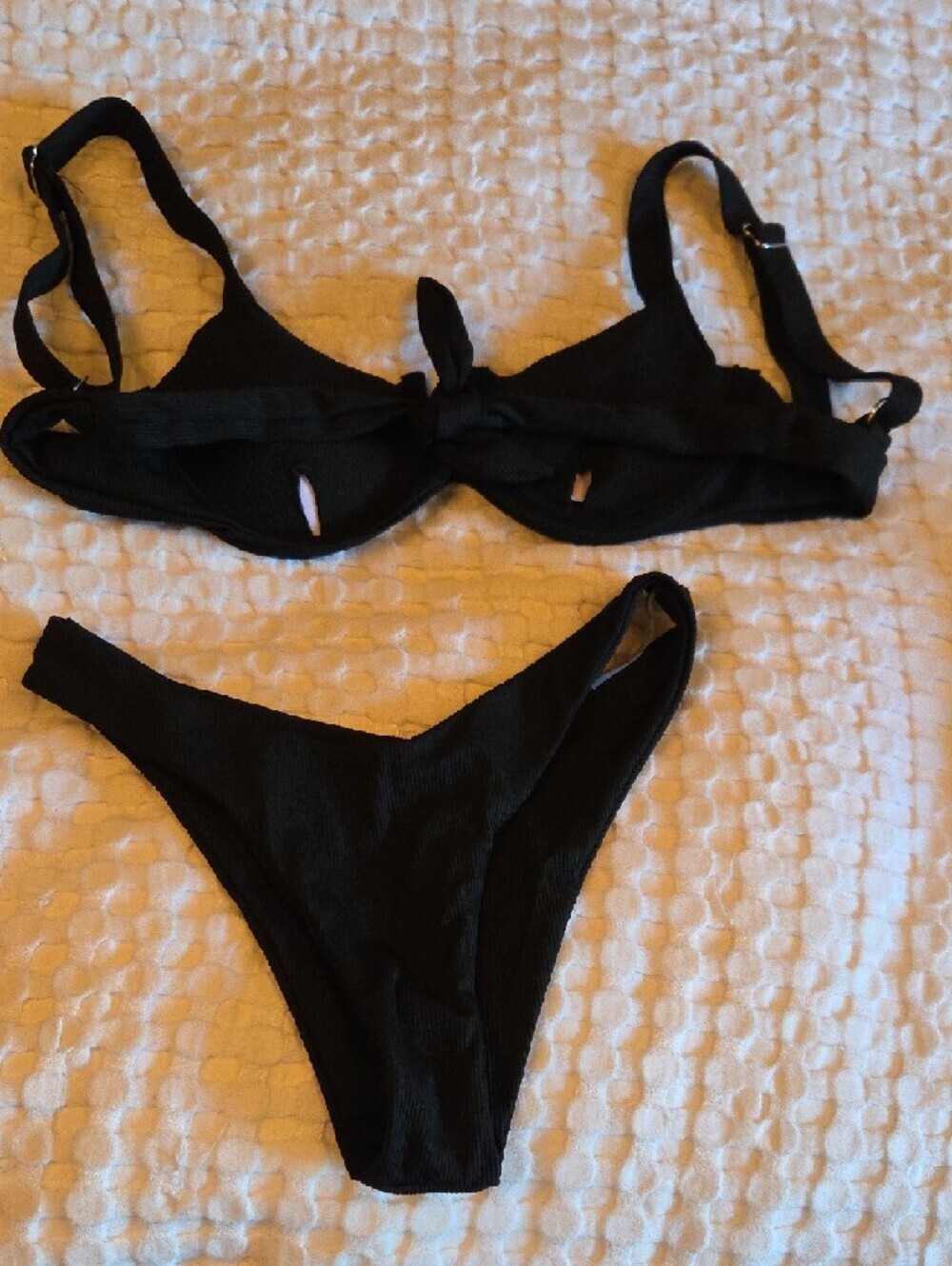 Black Ribbed Two-Piece Bikini Set Size Small - Picture 2 of 2